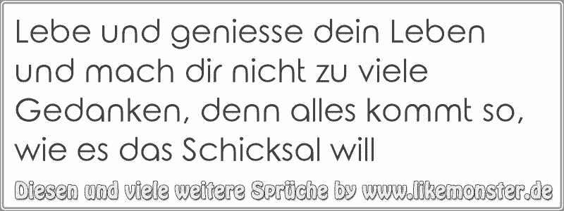 Lebe und geniesse dein Leben und mach dir nicht zu viele Gedanken, denn alles kommt so, wie es